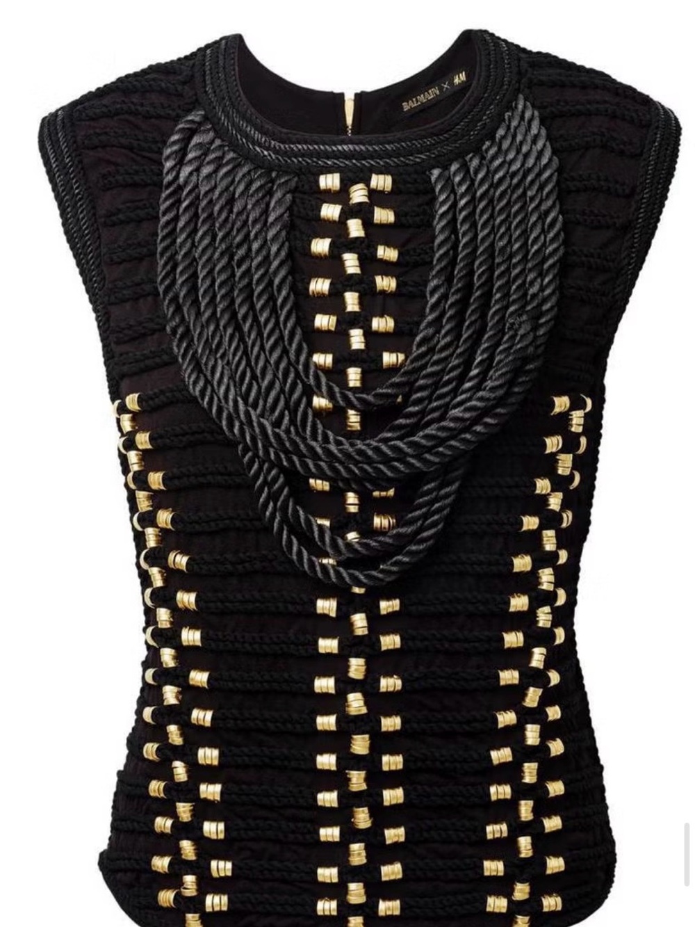 BALMAIN H&M NWT Black Gold Braided Rope Sleeveless Blouse Top -size 6